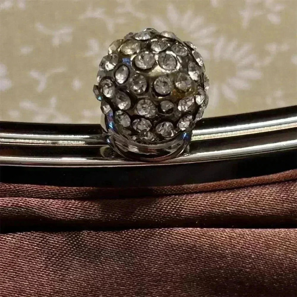 Vintage Brown Satin Clutch with Rhinestone Clasp Formal Bag - Picture 4 of 4